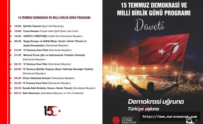 İşte Kahramanmaraş'ın 15 Temmuz Demokrasi ve Milli Birlik Günü programı